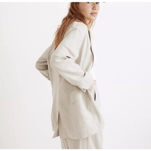 NWT Madewell Breezewoven Larsen Linen Blazer in Pale Sage Gray Green M - Picture 4 of 15